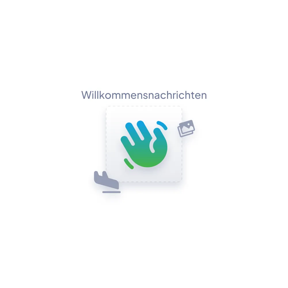 Grüne und blaue Hand-Willkommensnachricht mit Dokumentensymbol