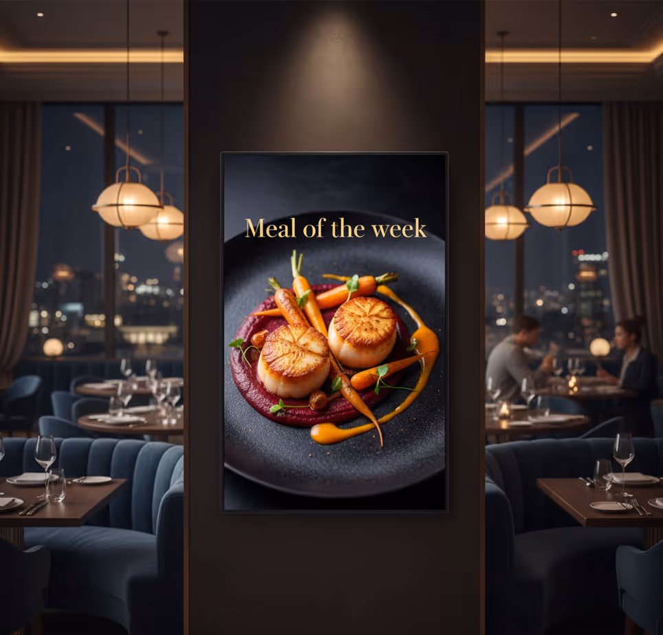 Gegrillte Jakobsmuscheln auf dunklem Teller mit Möhren und Rote-Bete-Sauce