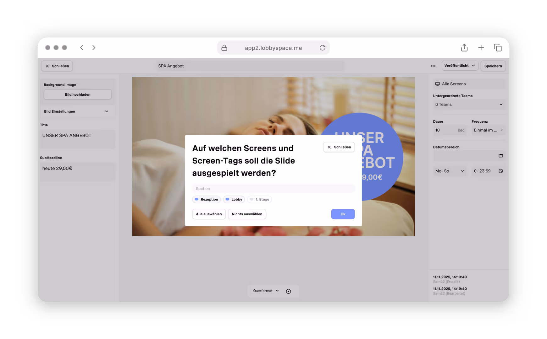 Digital Signage Software Hotels Planung von Inhalten