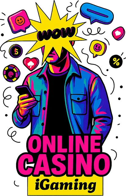 A man with "Online Casino iGaming" written on him in pop art style.
