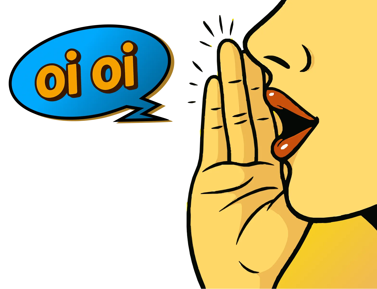 A woman saying "oi oi" in pop art style.