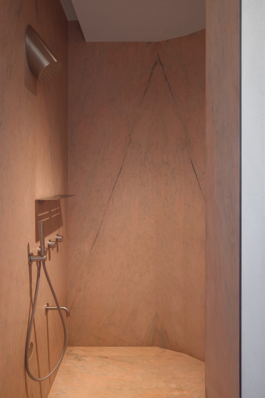 Pink marble shower unit