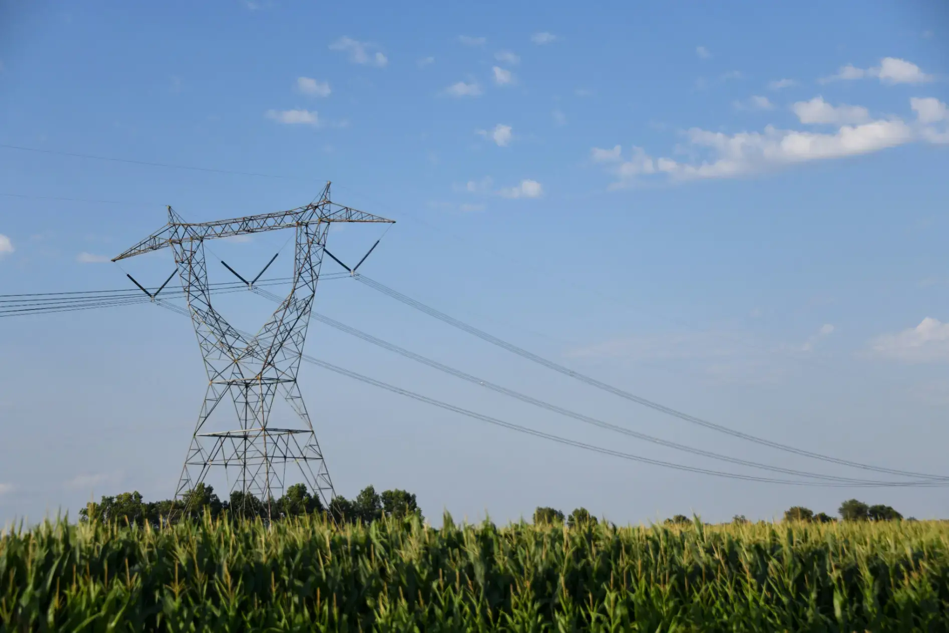 Strommast auf Feld mit blauem Himmel