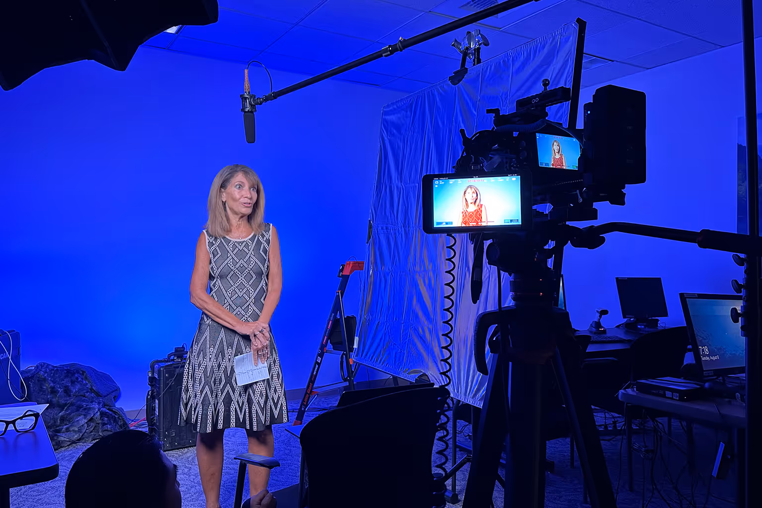 A blue lit studio in Santa Monica