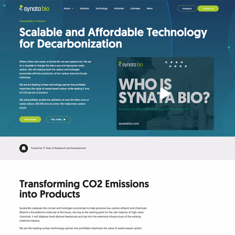 Synata Bio website that we designed and developed