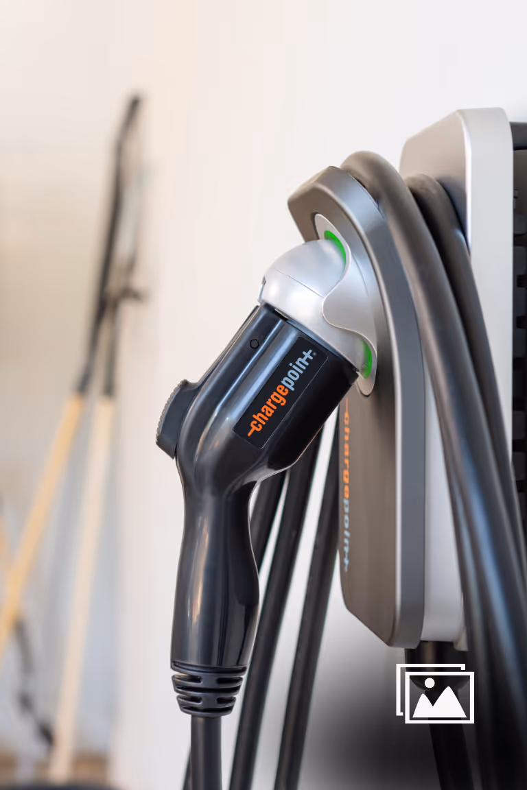 ChargePoint electric car charger in the garage wall-mounted.  