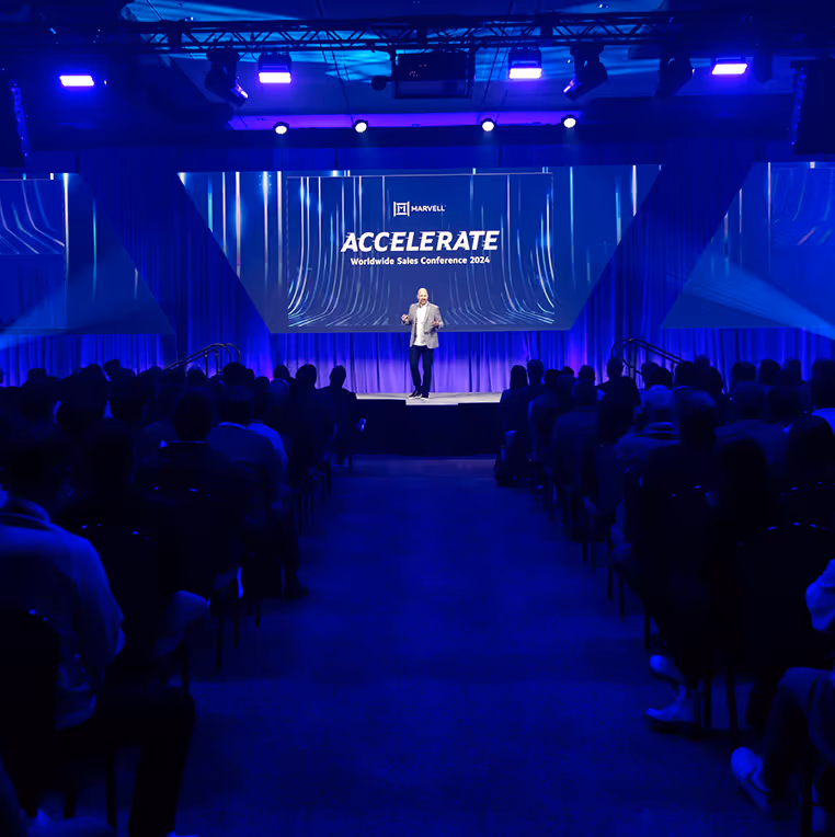 Marvell employee speaks at the global sales conference in Huntington Beach