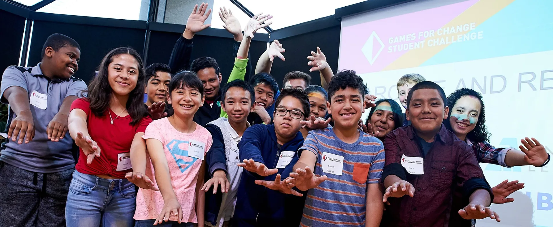 Kids smiling.