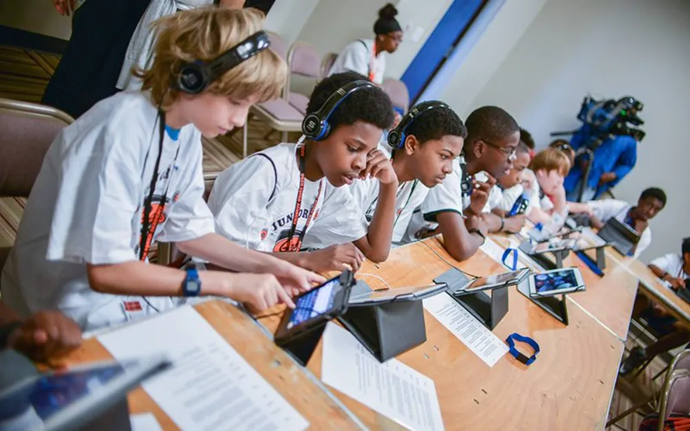 Students using computers.