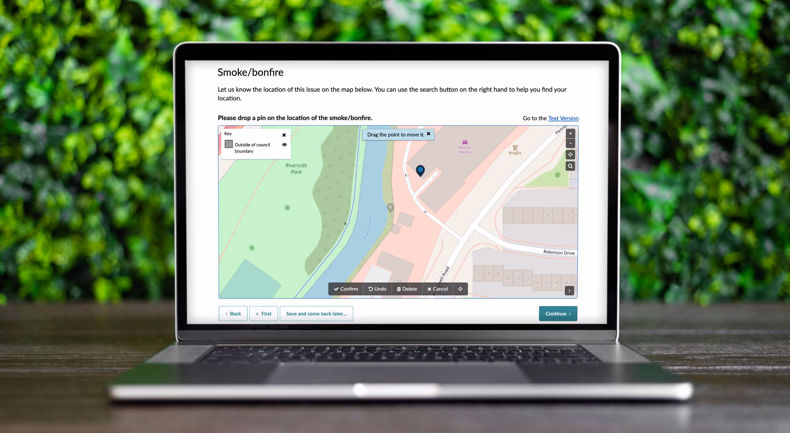 A computer displaying a map that reads smoke/bonfire