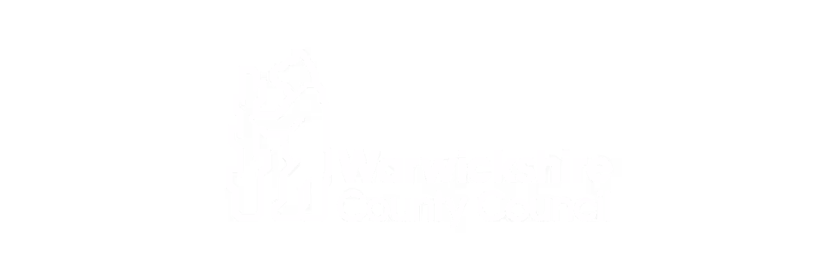 Warwickshire County Council logo featuring a bear reaching up to a tree silhouette.