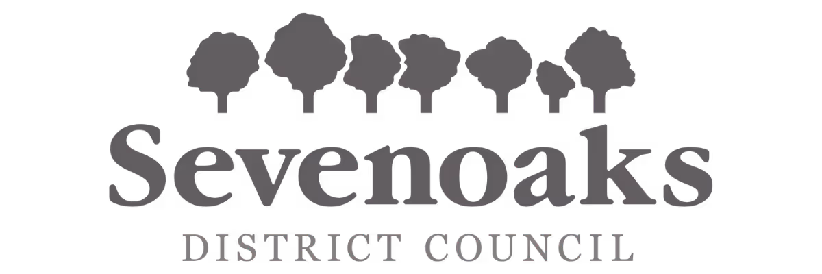 Seven stylized tree silhouettes arranged above the text 'Sevenoaks District Council' in gray.
