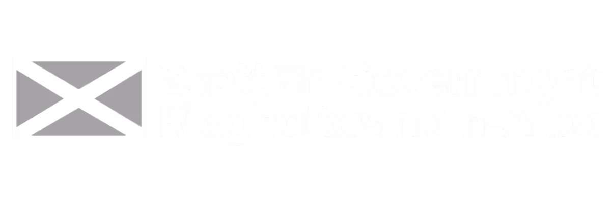 Logo of the Scottish Government with a grey Saltire flag and bilingual text in English and Scottish Gaelic.