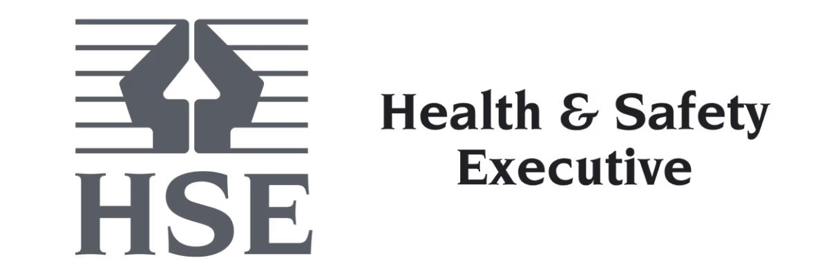 Logo of Health & Safety Executive with bold HSE letters and abstract shapes above them.