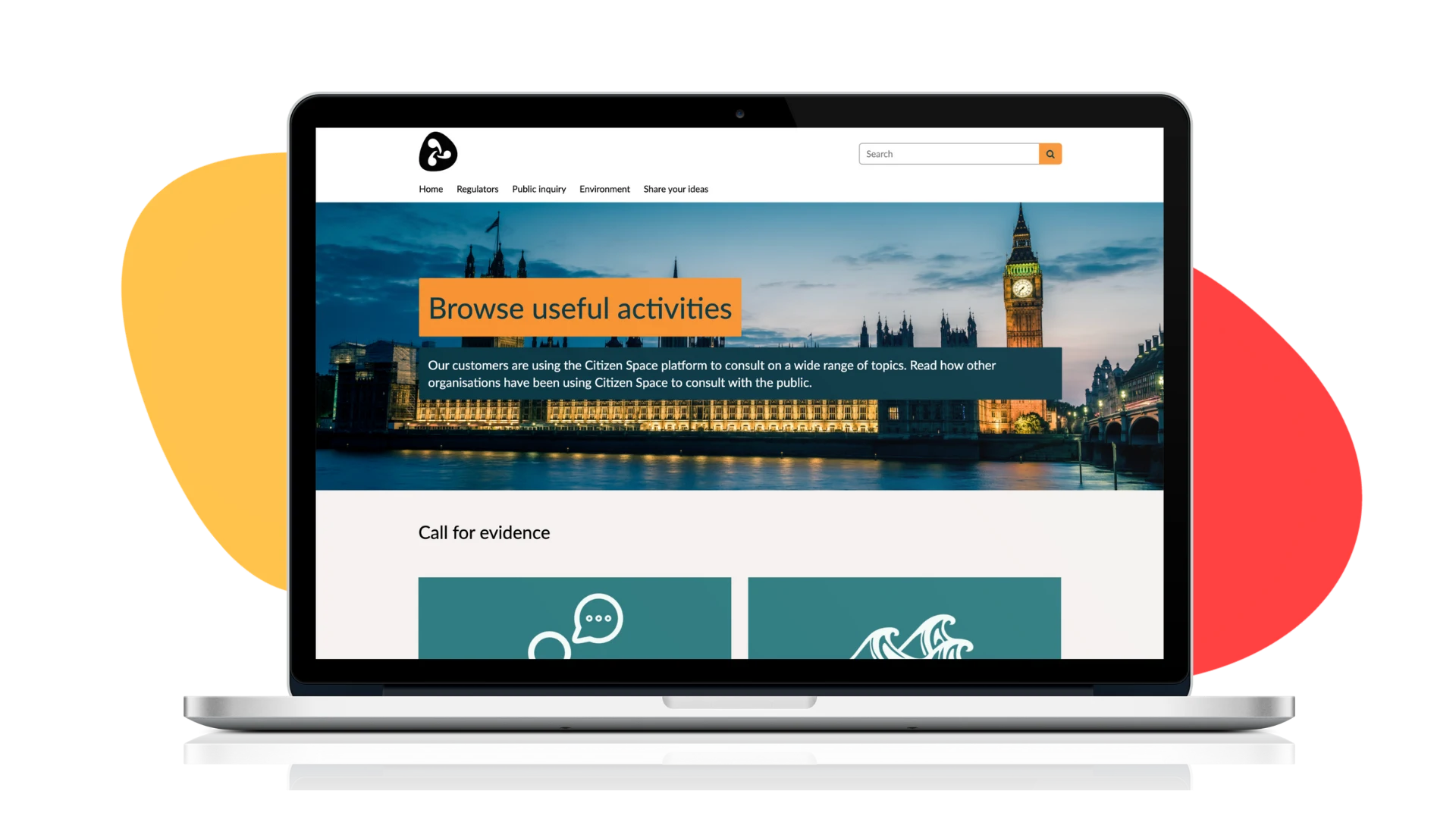 laptop showing citizen space with a call for evidence for central government open on screen using Citizen Space