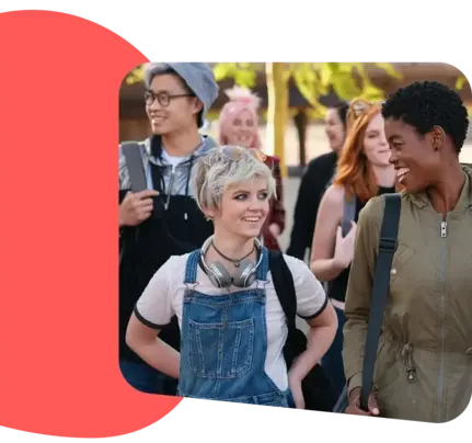 A diverse group of young adults smiling.