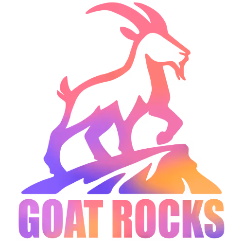 Colorful Goat Rocks text with logo