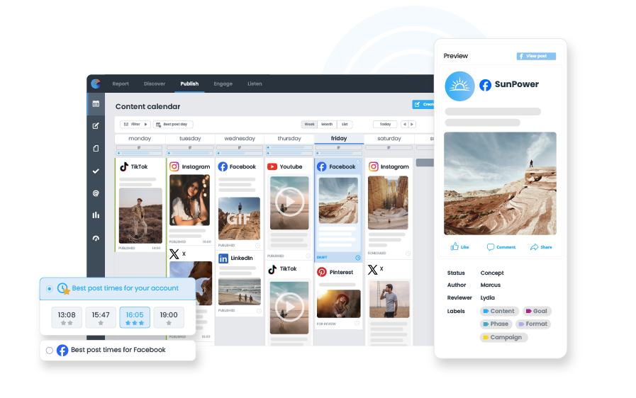 Plan, manage, and optimize social media content with an all-in-one tool.