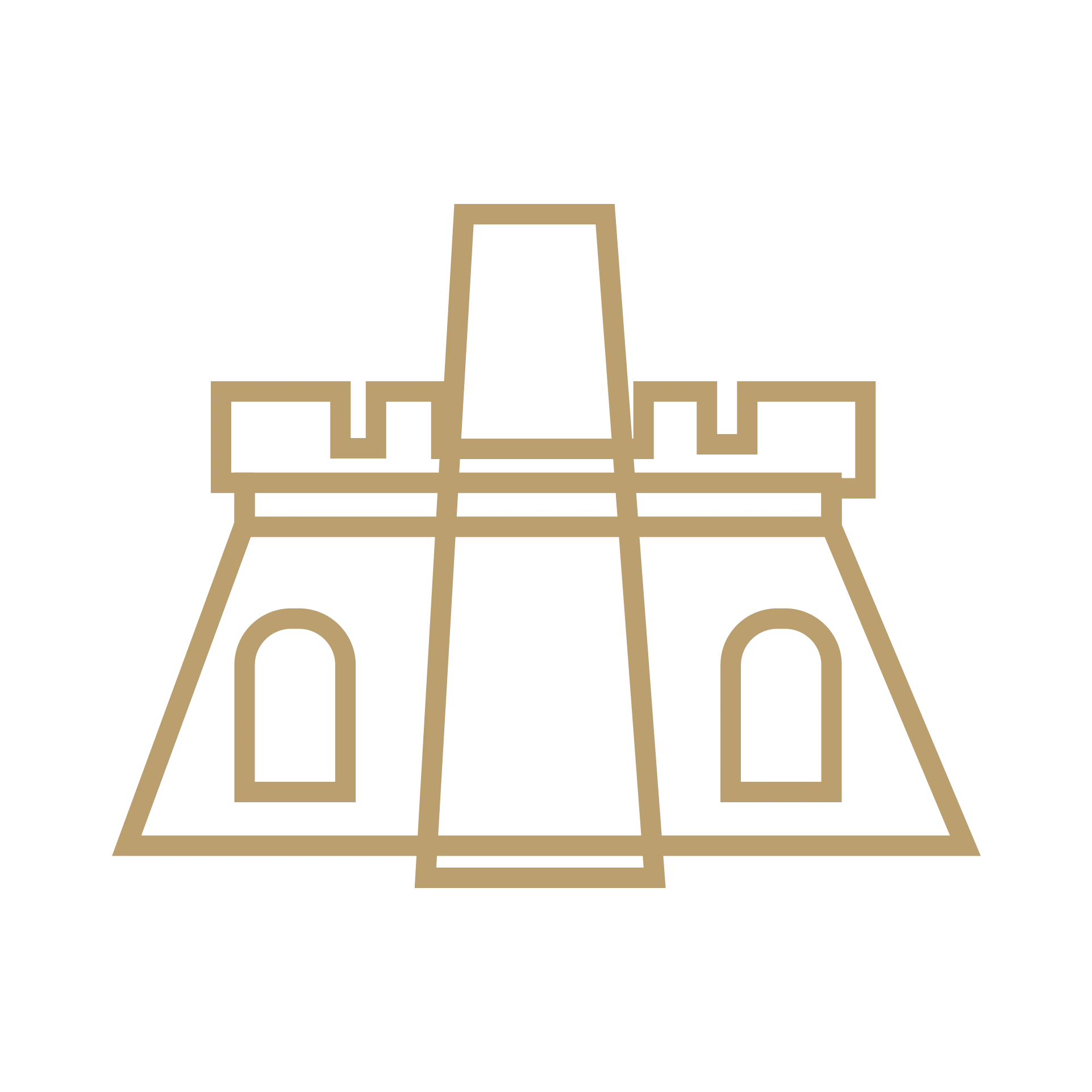 Gold outline of a fortress symbolizing proximity to city center and historical landmarks.