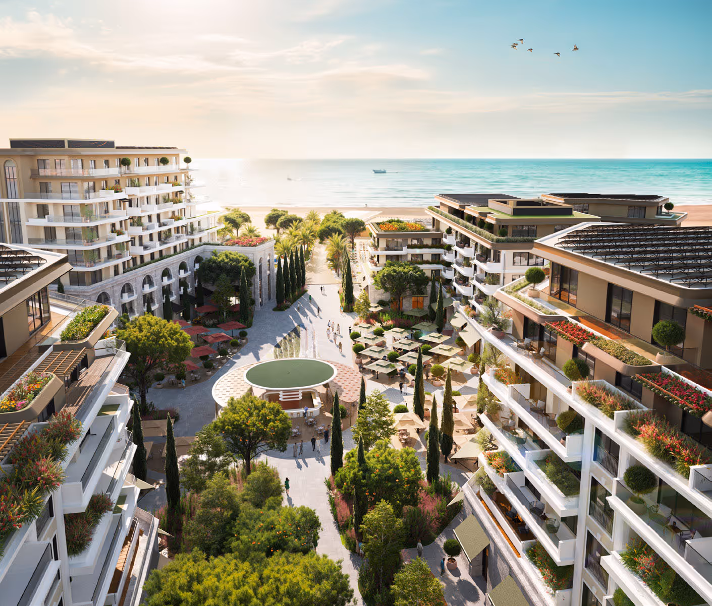 Porta Rai beachfront condo-hotel central plaza, architectural render