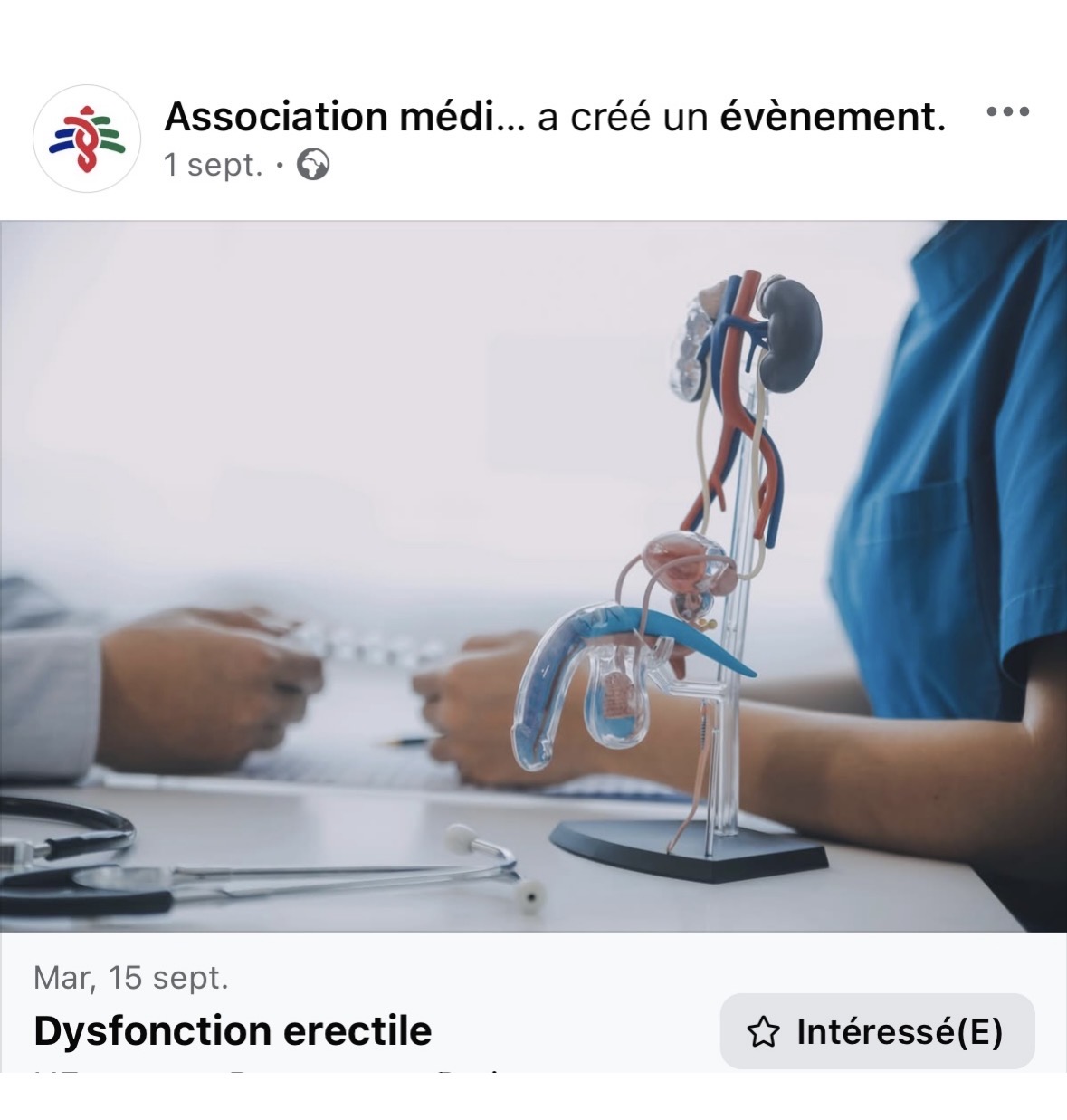 Screenshot of the AMFL Facebook announcement for the erectile dysfunction event, featuring a medical illustration photograph.