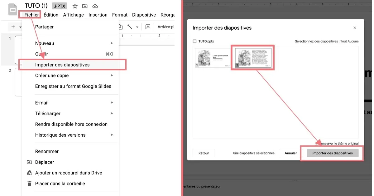 Importer quelques diapositives PowerPoint dans votre présentation Google Slides