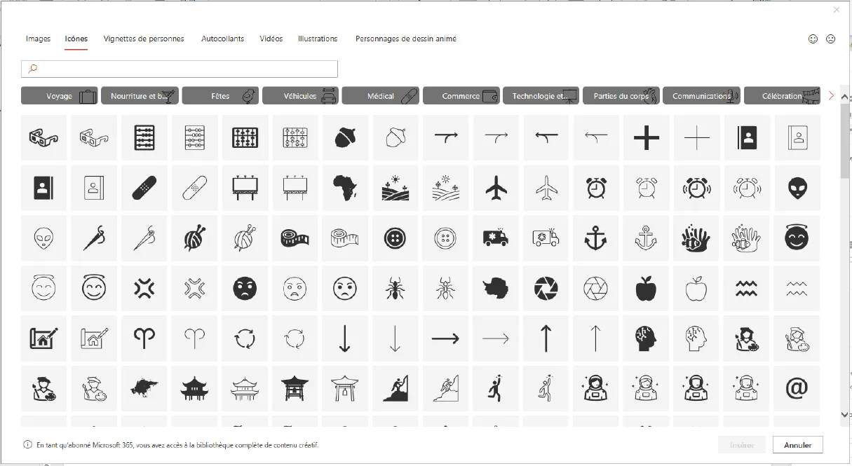Liste icones powerpoint