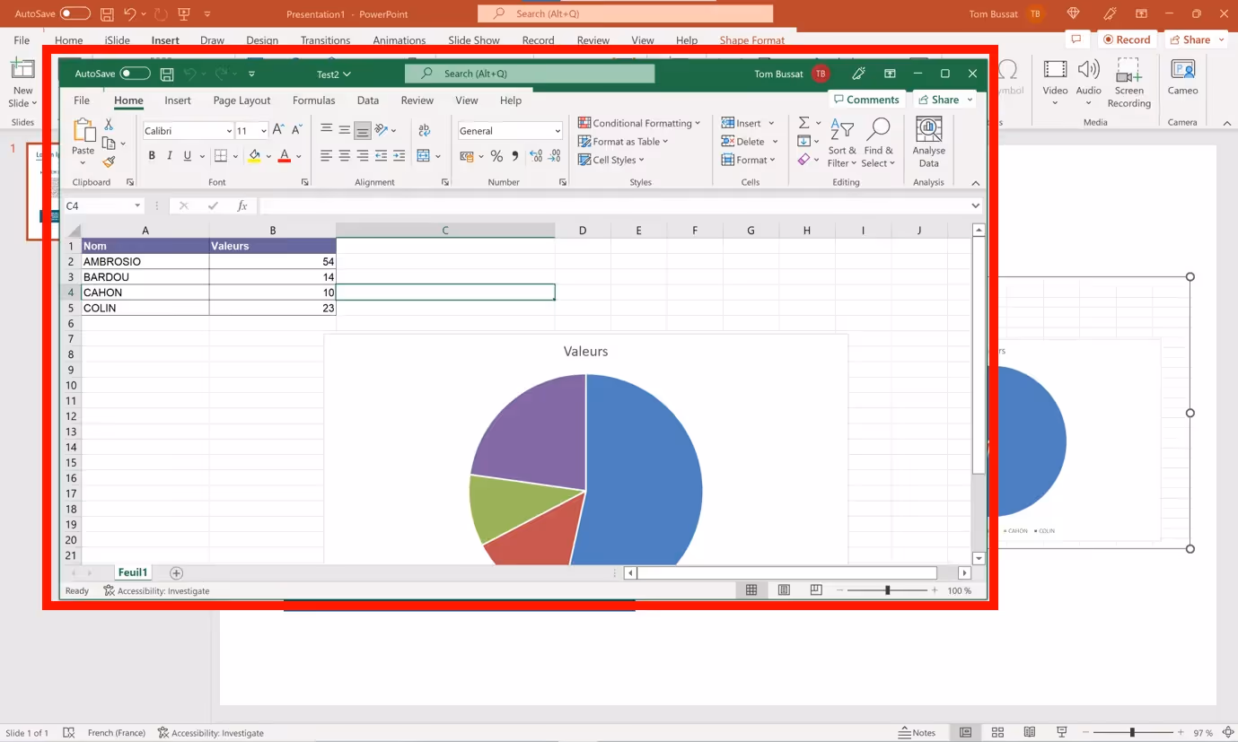 Une fois les données modifié, la mise a jour se fera automatiquement sur votre slide.
