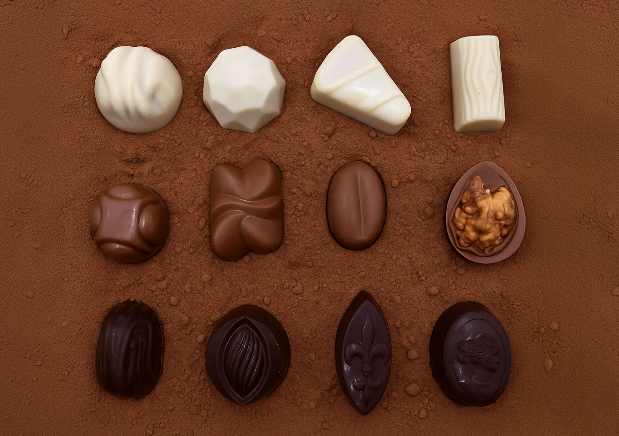 Assortiment de pralines sans sucre raffiné, adaptées aux diabétiques
