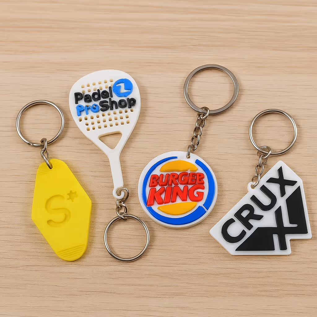 Llaveros impresos en 3D con NFC con el logo de la empresa como merchandising corporativo