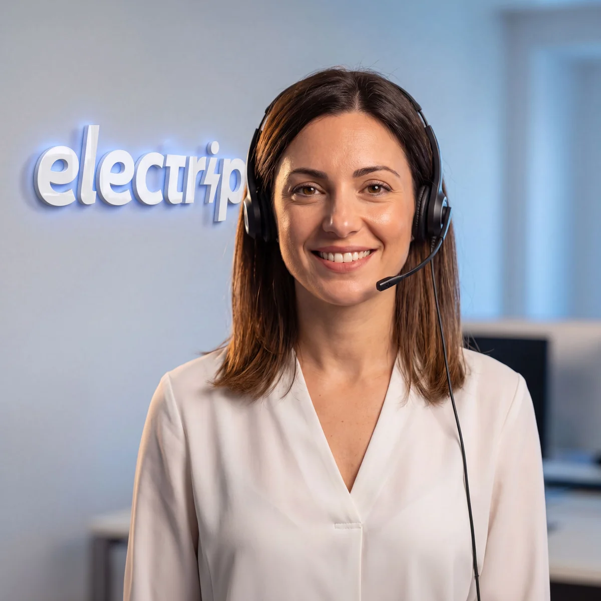 Operatrice del servizio clienti Electrip con cuffie e microfono