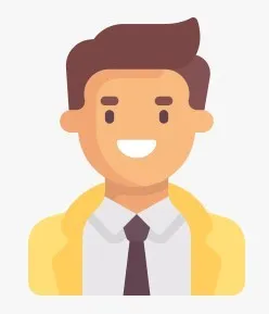 Illustration of a smiling man with brown hair wearing a yellow jacket, white shirt, and dark tie.