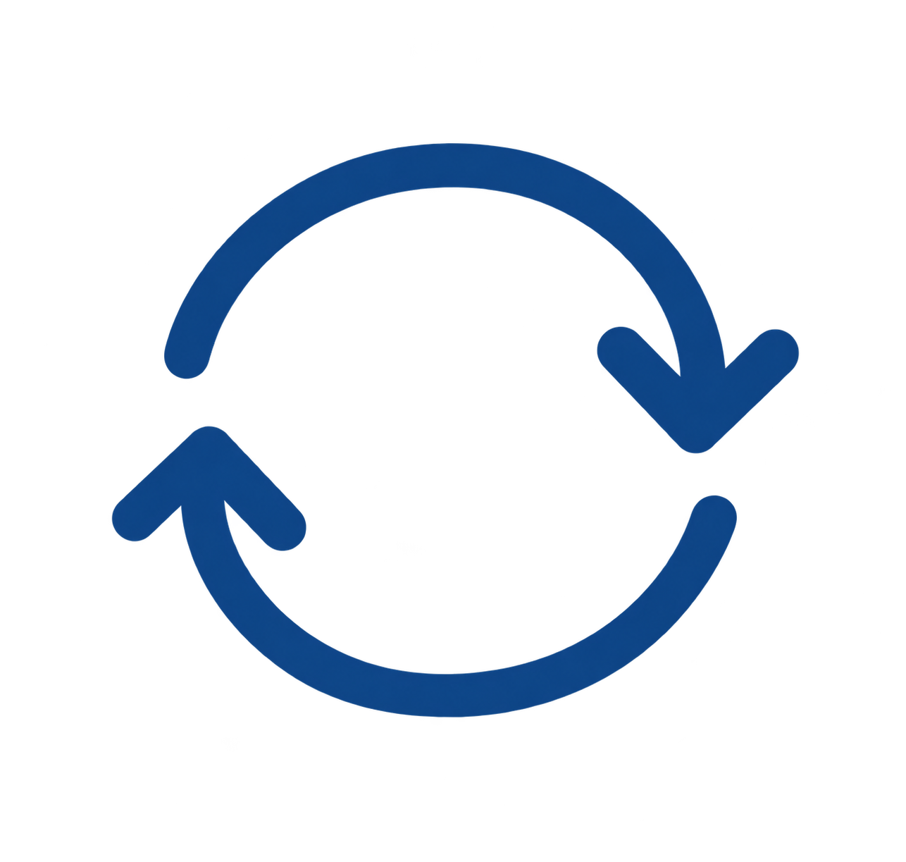 Two thick blue circular arrows forming a refresh or reload symbol, with one arrow pointing down to the right and the other pointing up to the left.