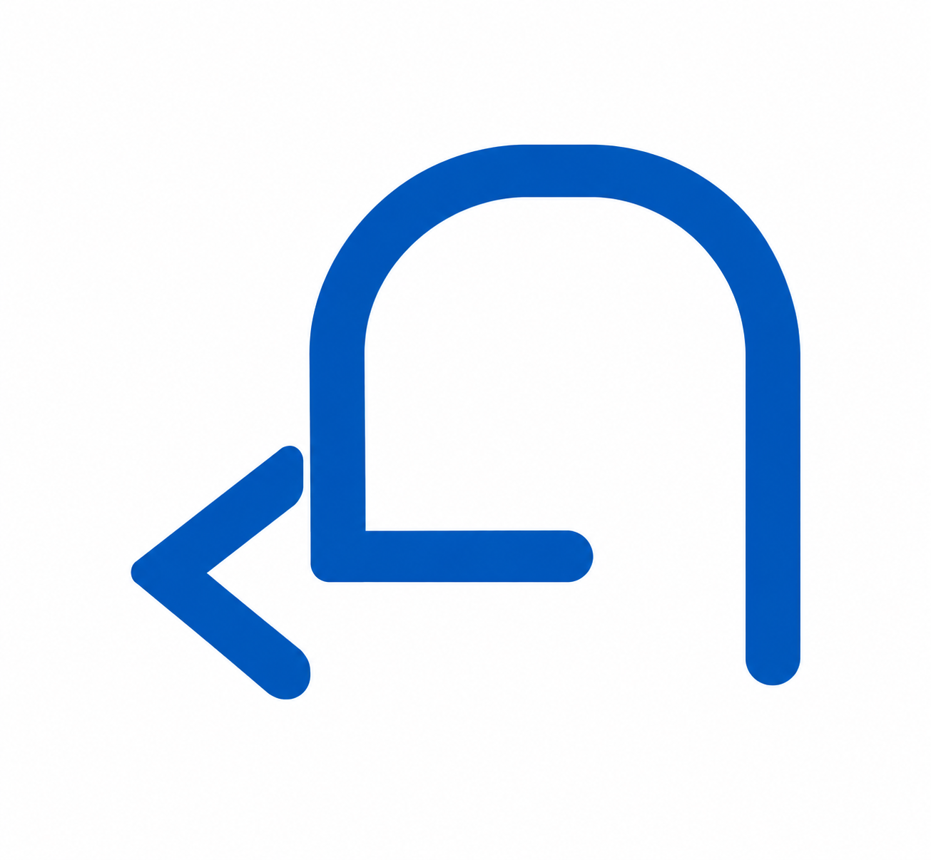Blue U-turn arrow icon pointing left on a white background.