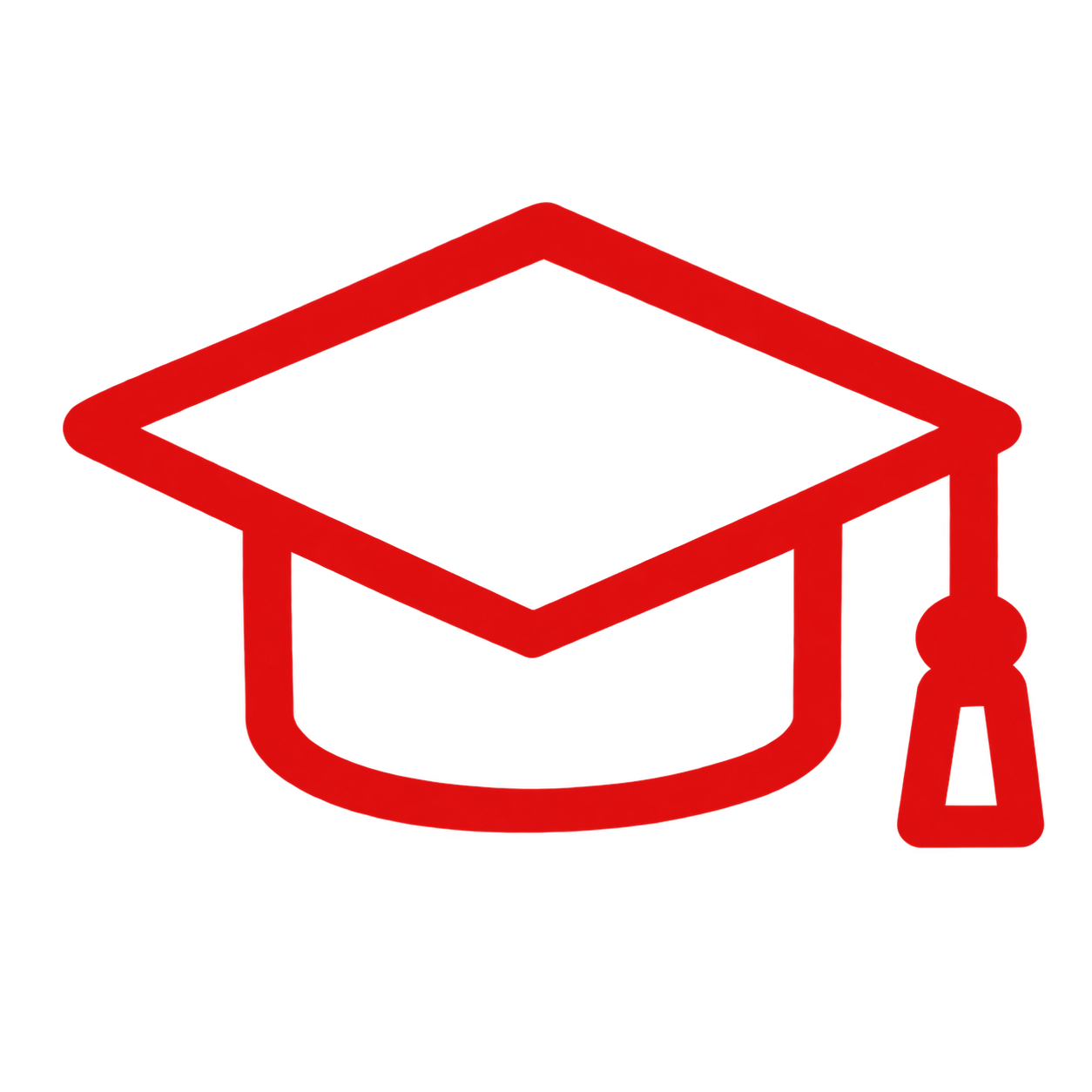 Red graduation cap icon with a tassel on the right side.