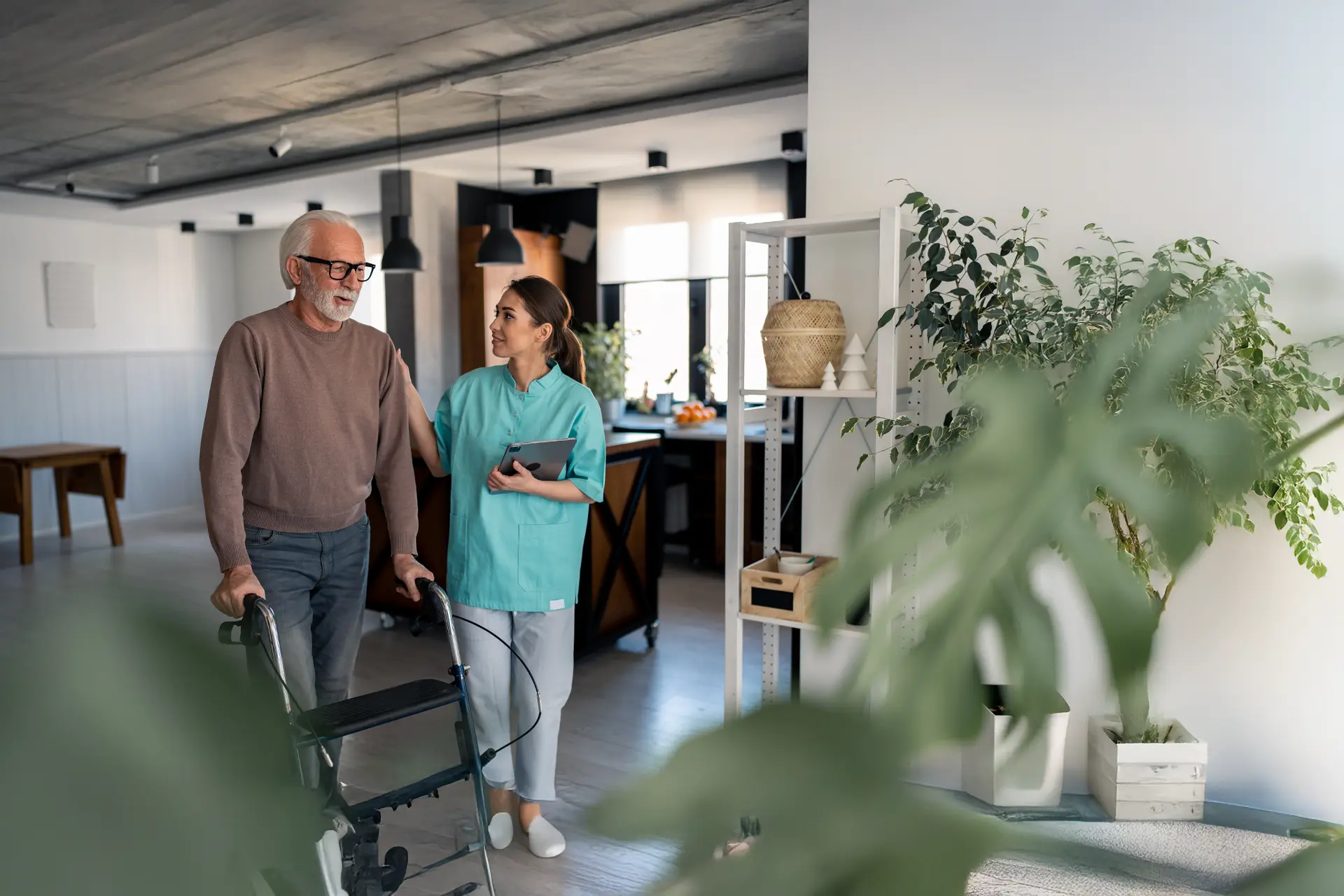 Occupational therapist supporting a client