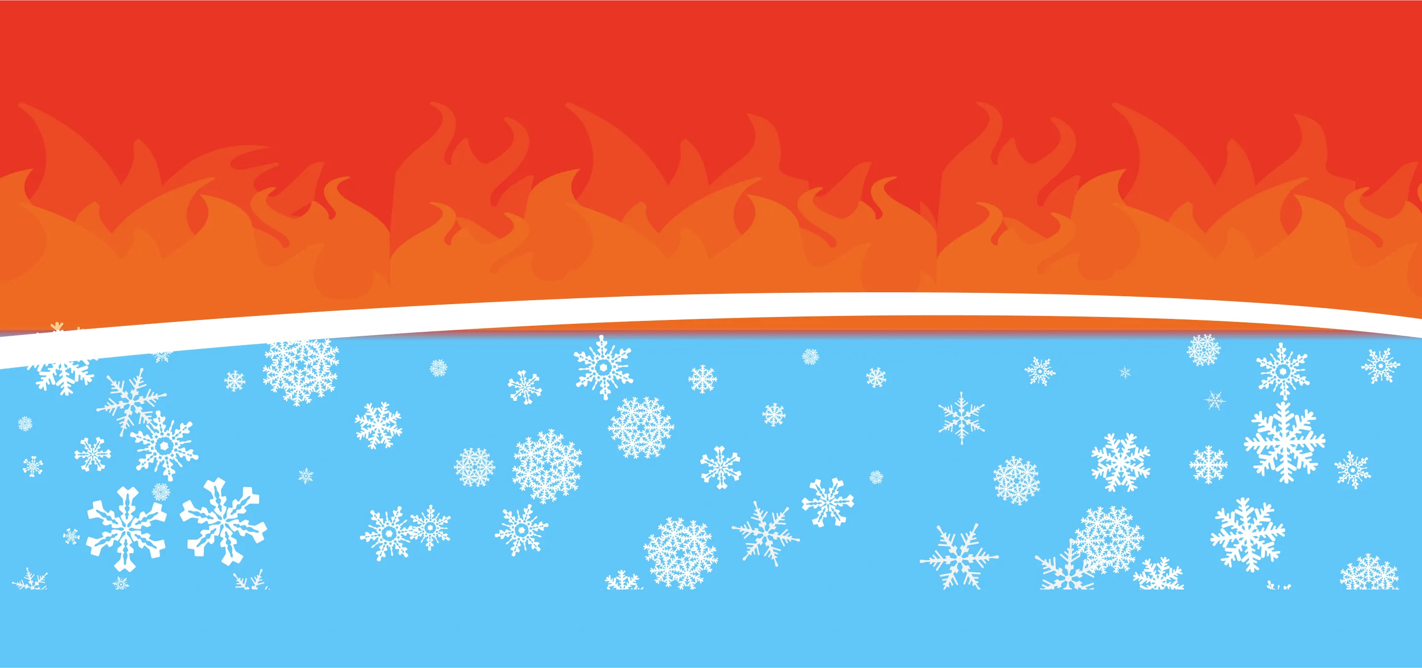 Snowflakes falling against fiery red and orange background