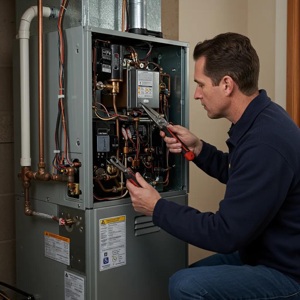 Technician inspecting a furnace, illustrating the diagnostic process for heating issues