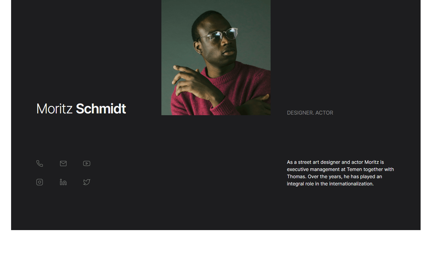 visit card webflow template, dark theme