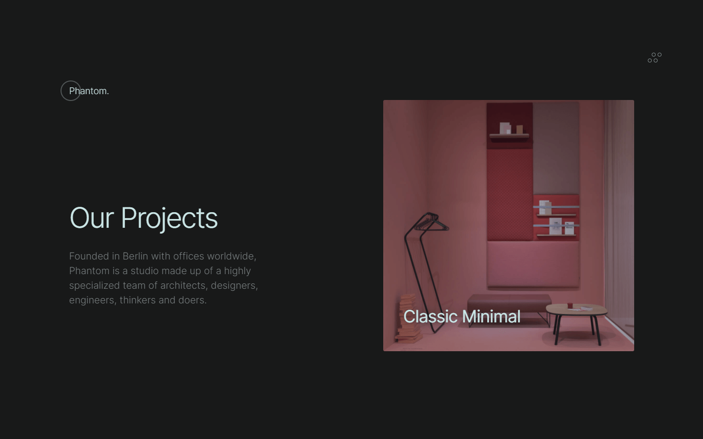 dark design webflow template, interior, architecture