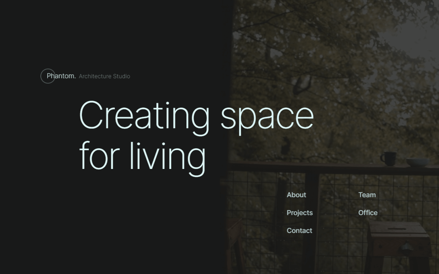 dark design webflow template, interior, architecture