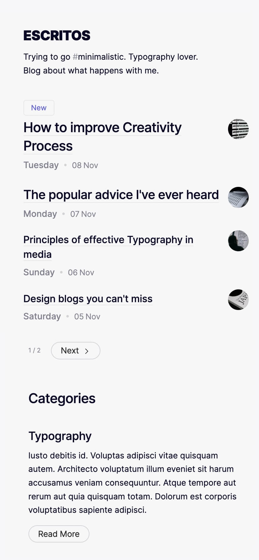 mininmal blog theme for webflow, mobile
