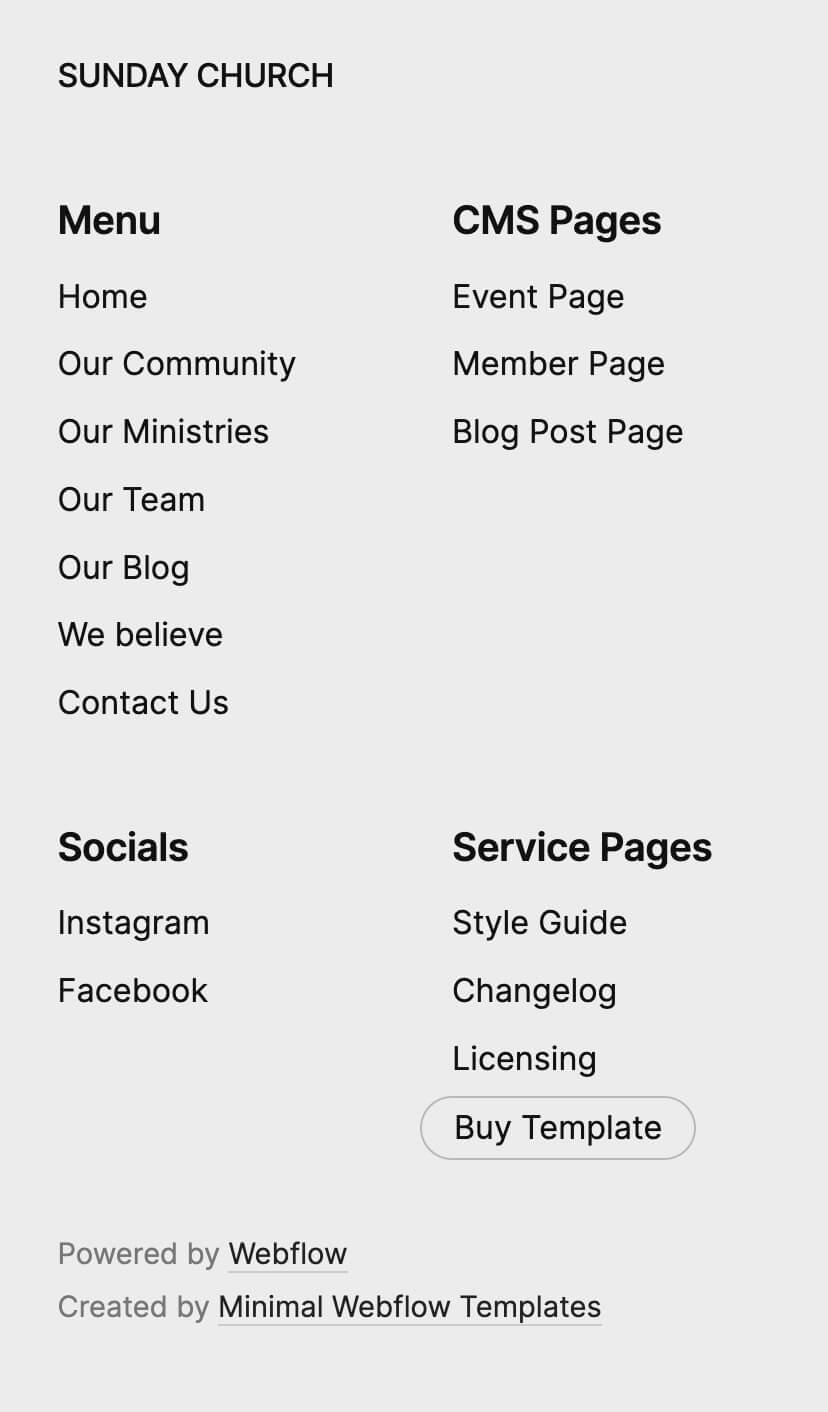 church, non profit, company webflow template, mobile design
