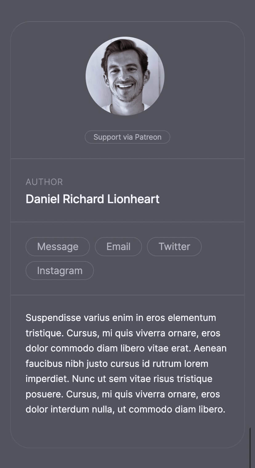 blog template for webflow website, mobile, author page