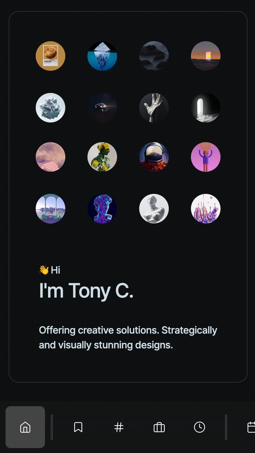 dark portfolio one page webflow template, mobile design, hero section