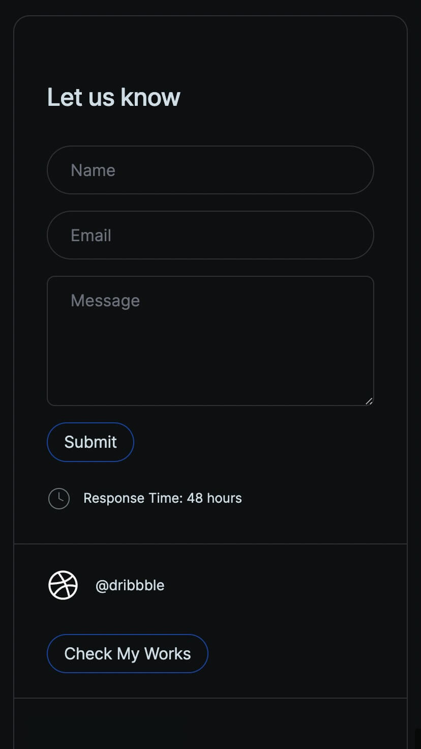 dark portfolio one page webflow template, mobile design