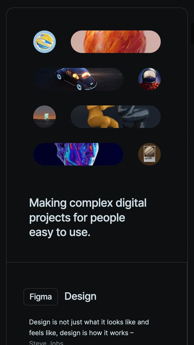 dark portfolio one page webflow template, mobile design, 