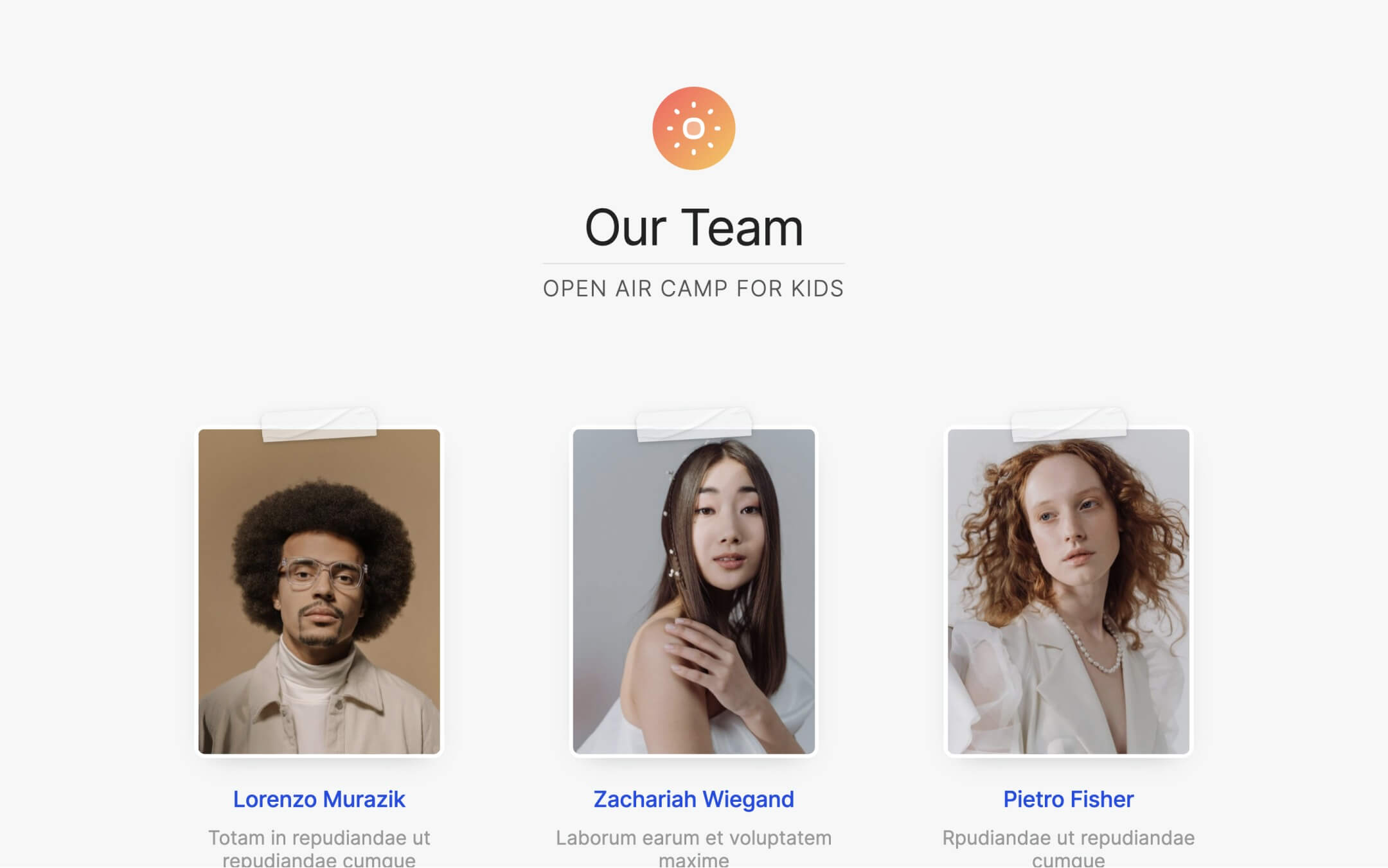 summer camp, non-profit webflow template, team page