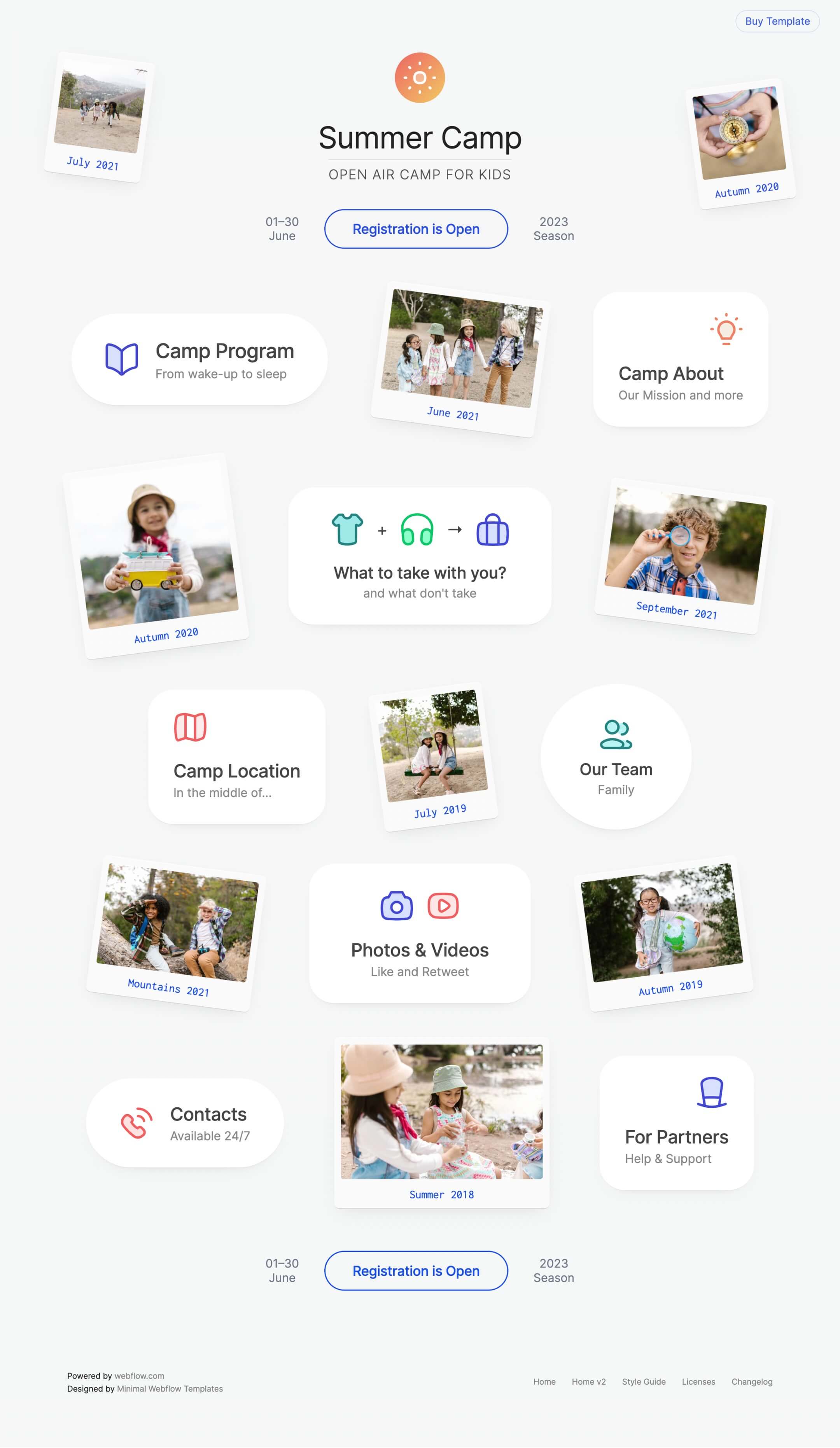 summer camp, non-profit webflow template