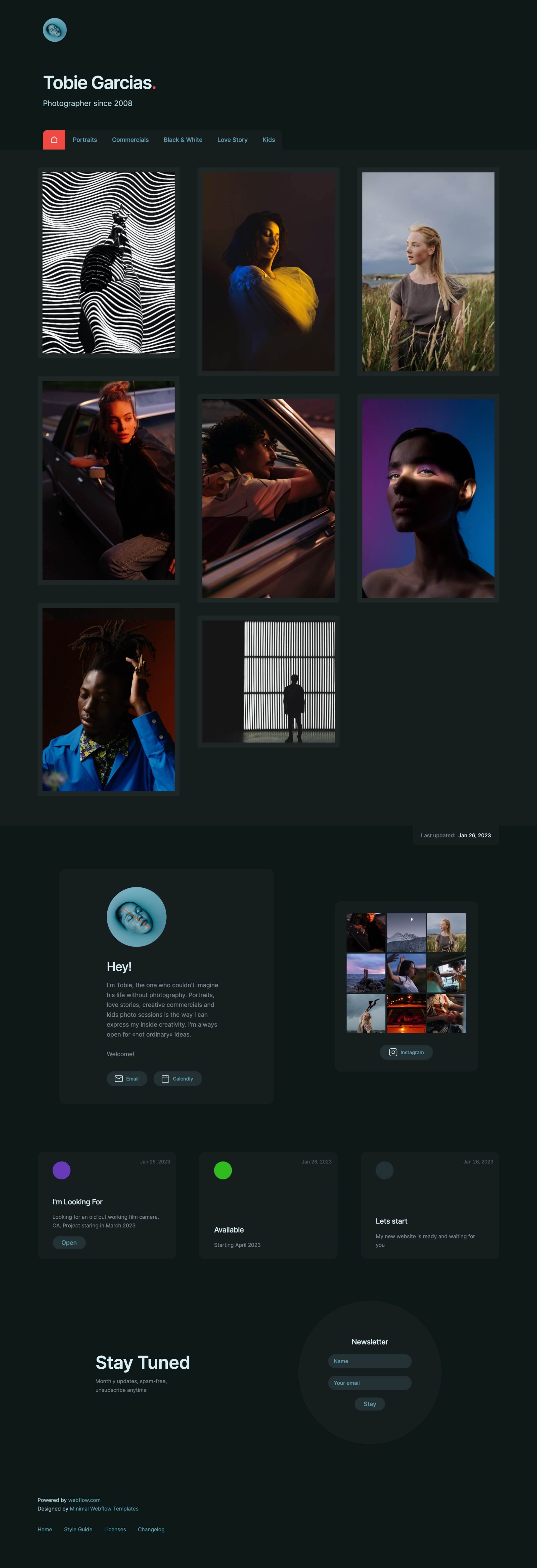 minimal webflow theme for photographers